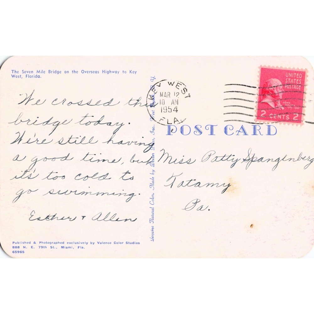 Vintage 1954 Seven Mile Bridge Overseas Highway Key West Florida Postcard VG- - Picture 2 of 2